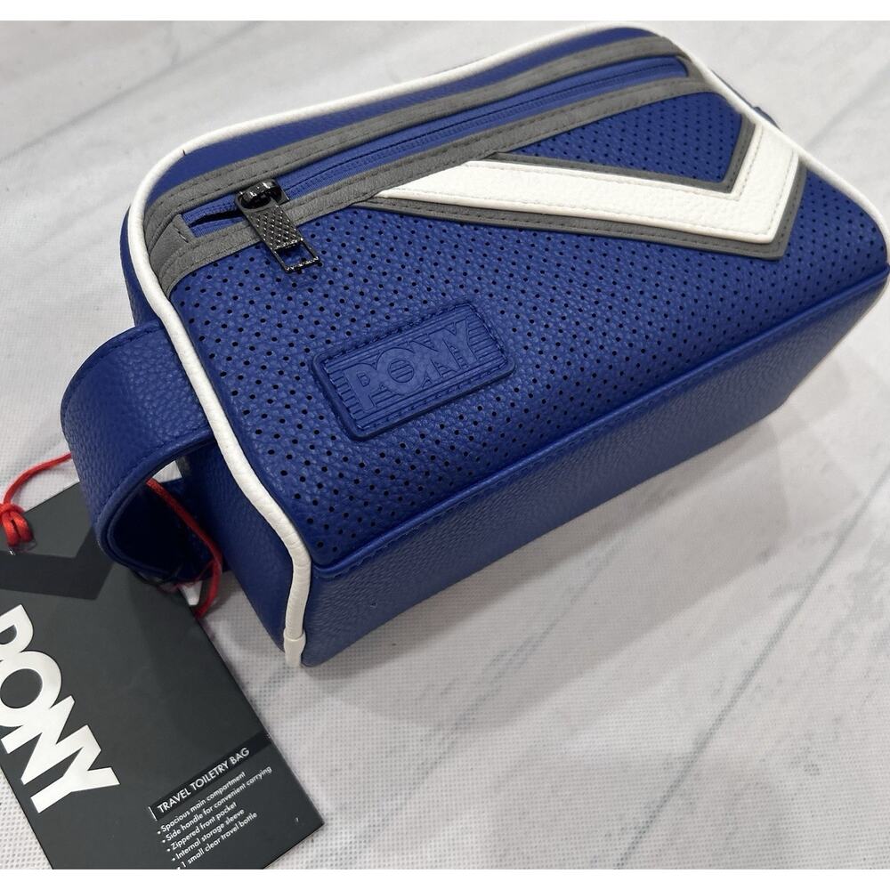 PONY Men's Blue Solid Zip Travel Toiletry Bag Sports Theme Pockets